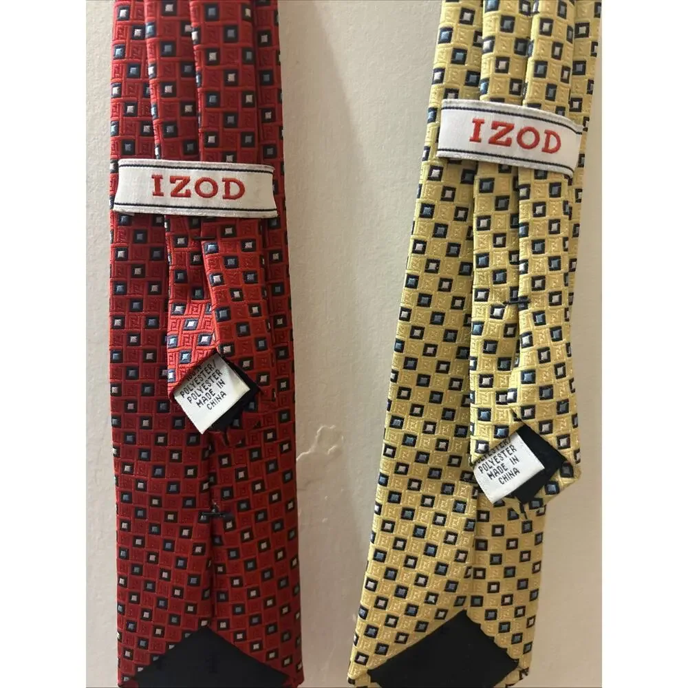 Kids IZOD 14” Clip On Tie 1 Red & 1 Yellow With Blue Accent